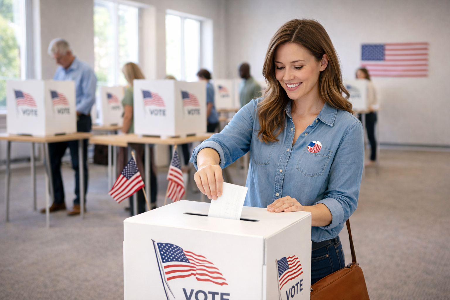 Woman casting vote in polling station.