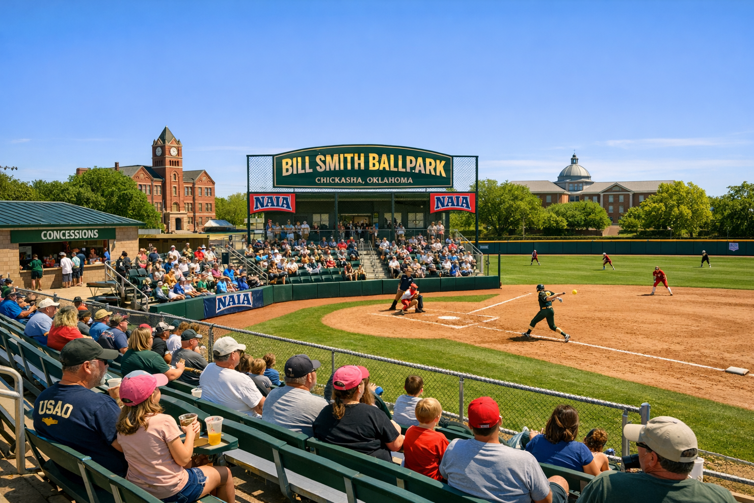 Fans watching an NAIA softball game at Bill Smith Ballpark in Chickasha.