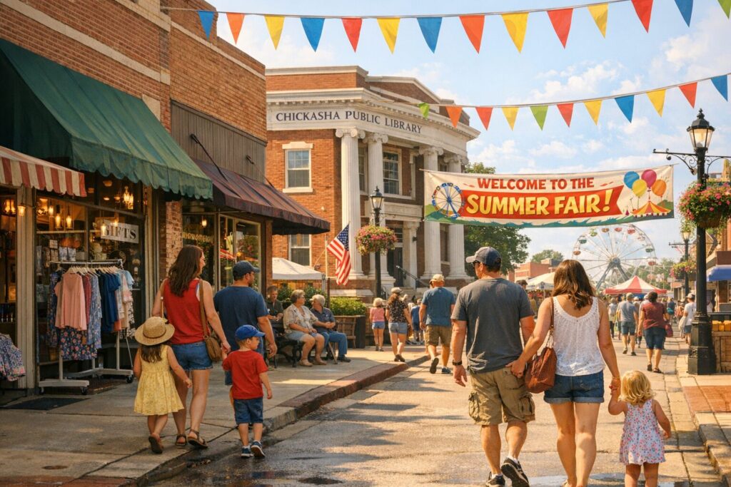 Families enjoying summer events in Chickasha, Oklahoma.