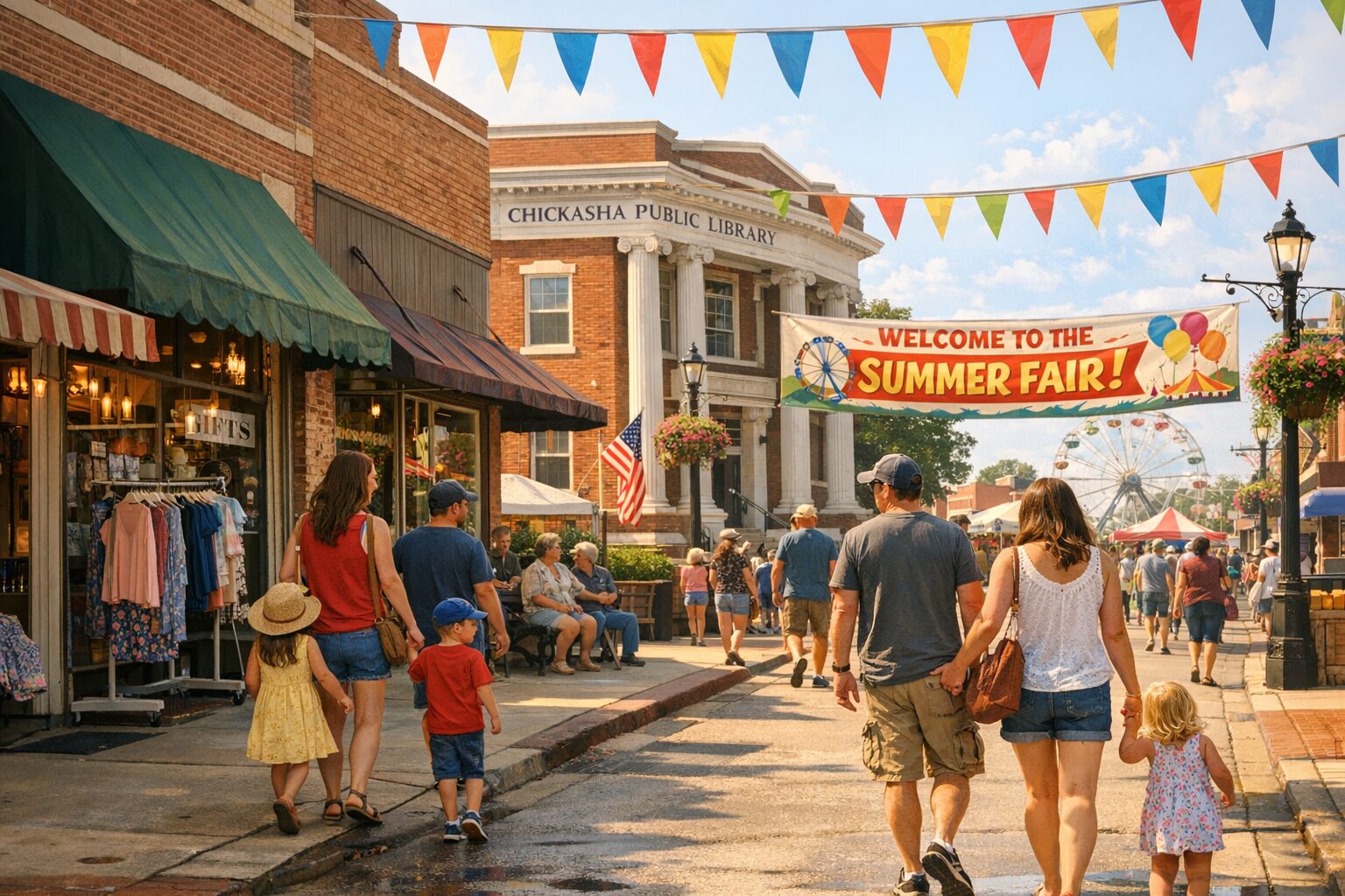 Families enjoying summer events in Chickasha, Oklahoma.