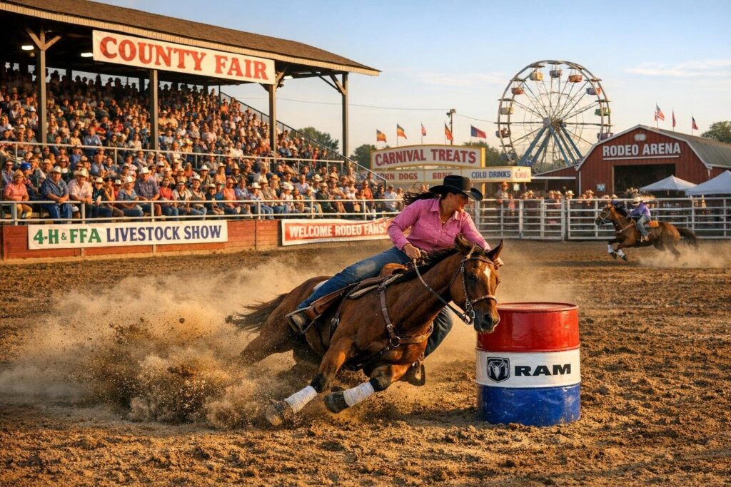 Barrel racing at Grady County Fairgrounds in Chickasha, Oklahoma