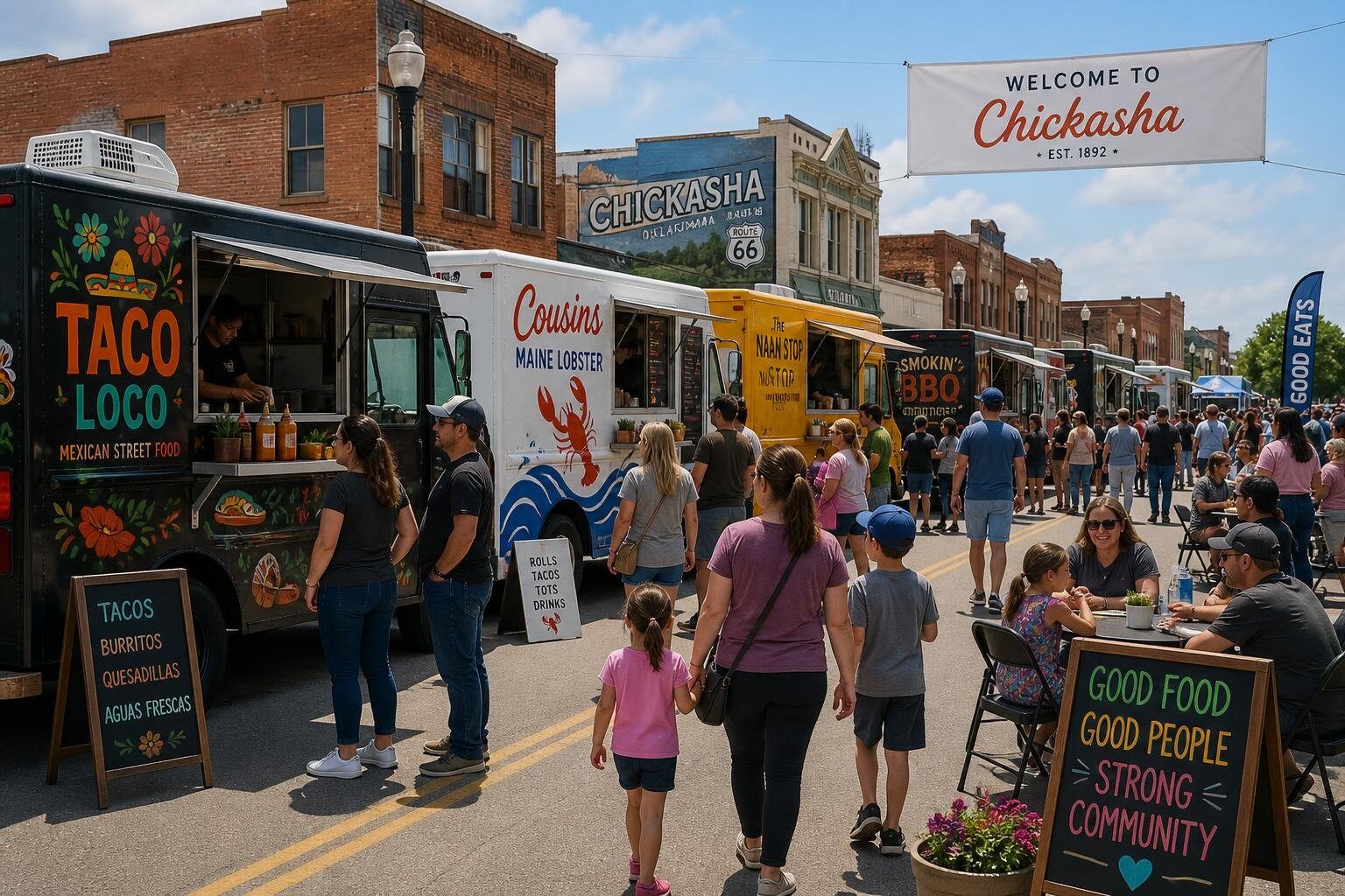 Food trucks at the Oklahoma Food Truck Championship in downtown Chickasha