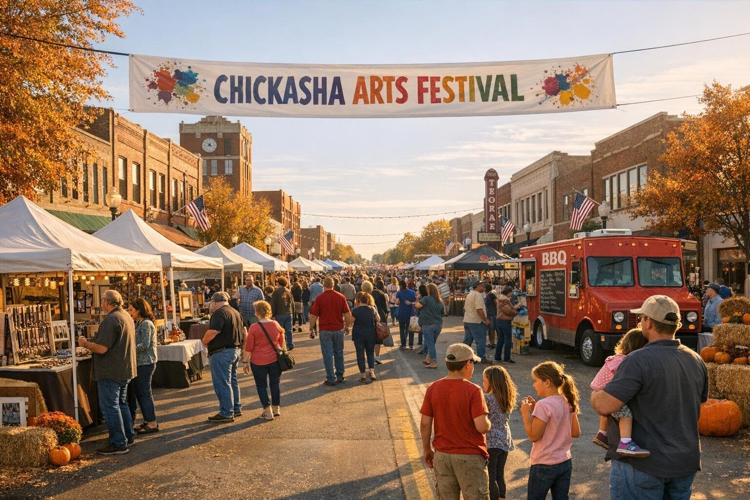 Downtown Chickasha street festival with artisan booths and food trucks